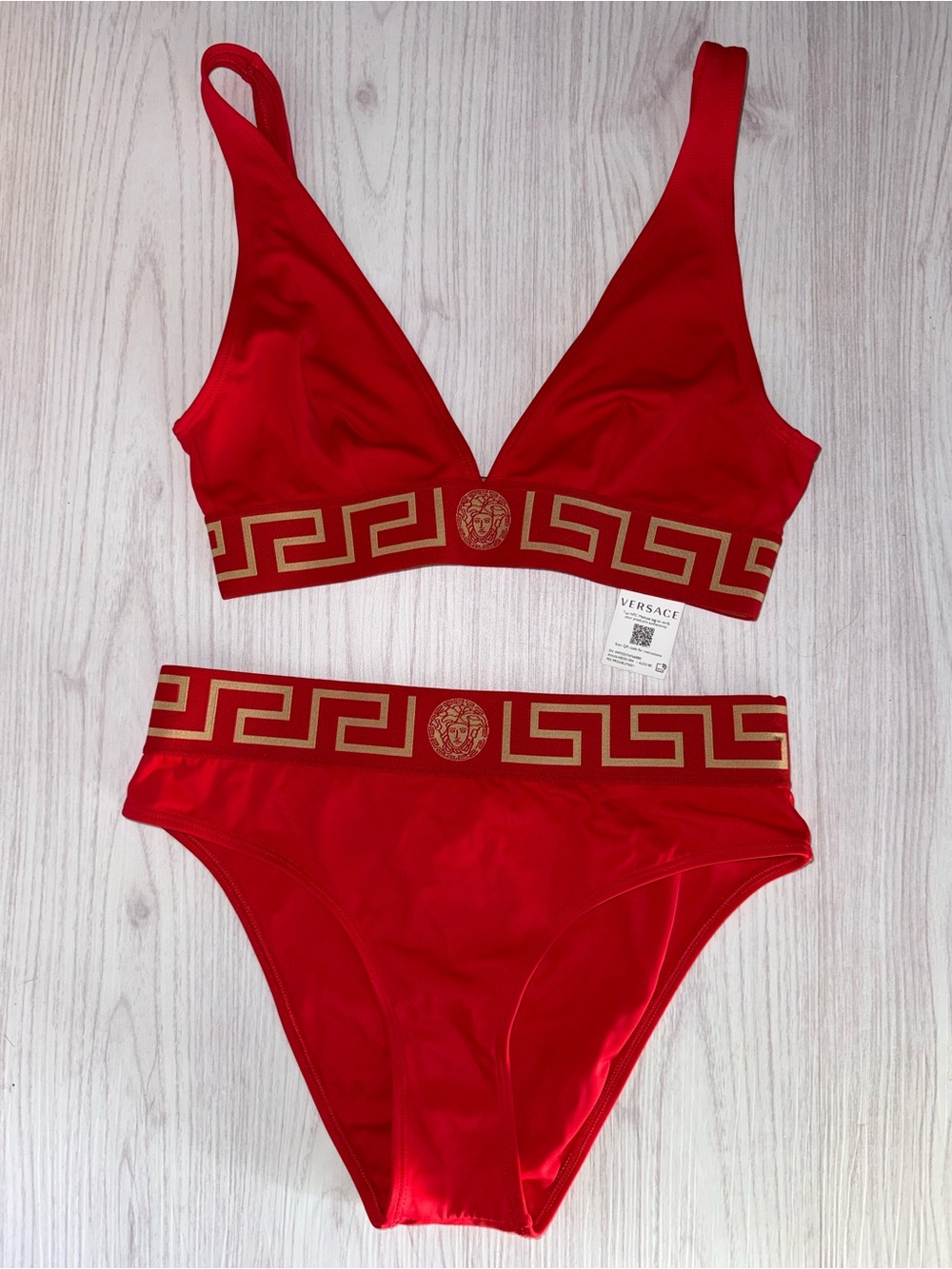 Versace Red and Gold High-Waist Two-Piece Bikini Set